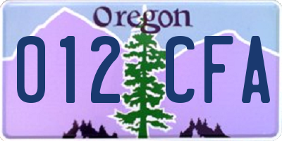 OR license plate 012CFA