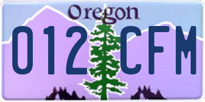 OR license plate 012CFM