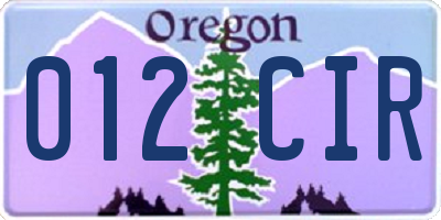 OR license plate 012CIR