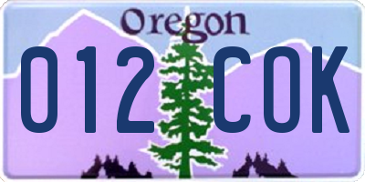 OR license plate 012COK