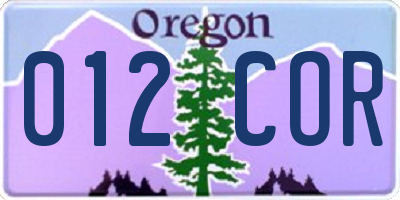 OR license plate 012COR