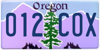 OR license plate 012COX