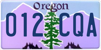 OR license plate 012CQA