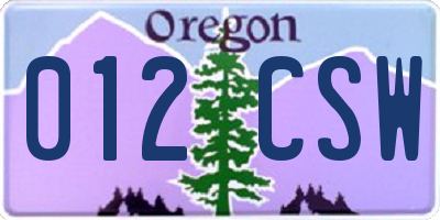 OR license plate 012CSW