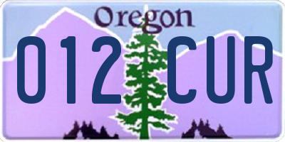 OR license plate 012CUR