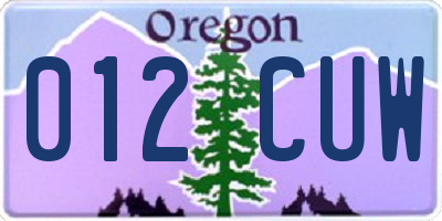 OR license plate 012CUW