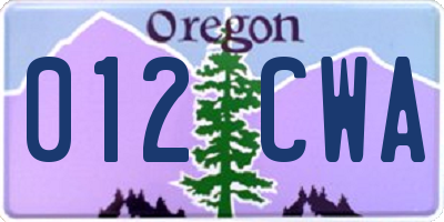 OR license plate 012CWA