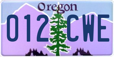 OR license plate 012CWE