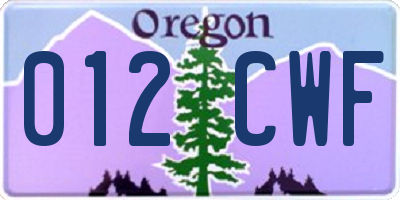 OR license plate 012CWF