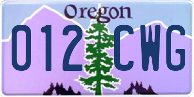 OR license plate 012CWG