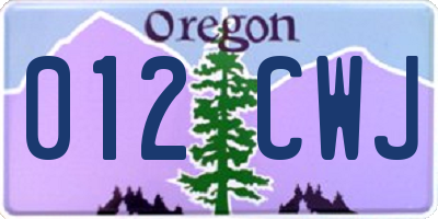 OR license plate 012CWJ