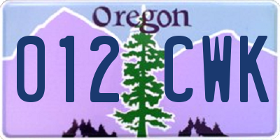 OR license plate 012CWK