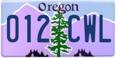 OR license plate 012CWL