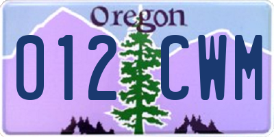 OR license plate 012CWM
