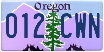 OR license plate 012CWN