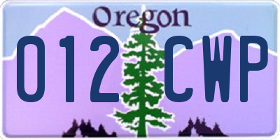 OR license plate 012CWP