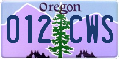 OR license plate 012CWS