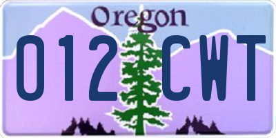 OR license plate 012CWT