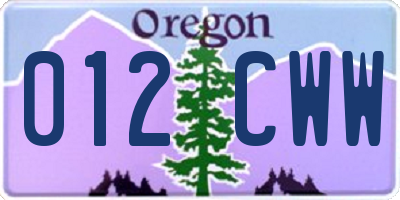 OR license plate 012CWW