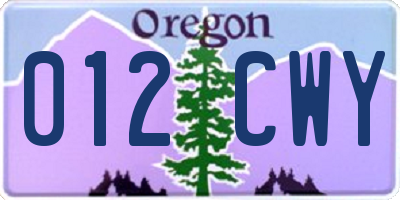 OR license plate 012CWY