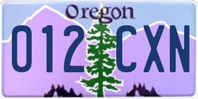 OR license plate 012CXN