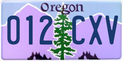 OR license plate 012CXV
