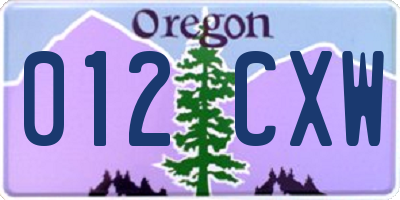 OR license plate 012CXW