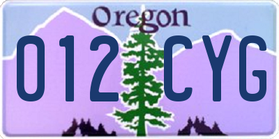 OR license plate 012CYG