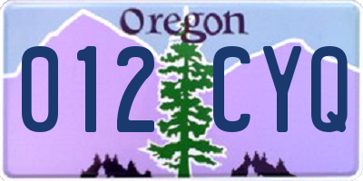 OR license plate 012CYQ