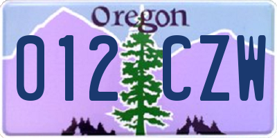 OR license plate 012CZW