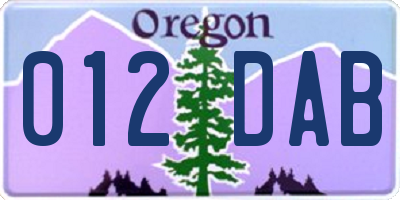 OR license plate 012DAB