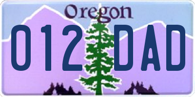 OR license plate 012DAD