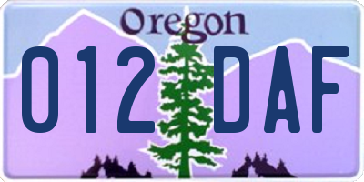 OR license plate 012DAF