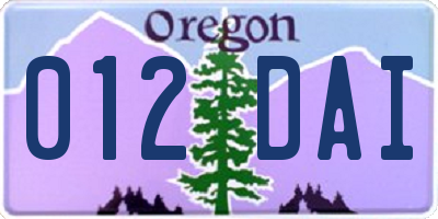 OR license plate 012DAI