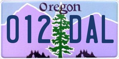 OR license plate 012DAL