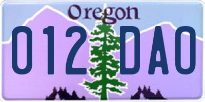 OR license plate 012DAO