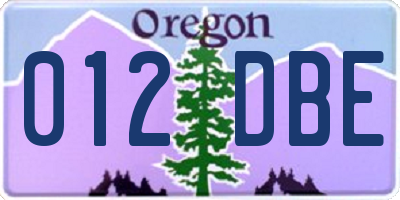 OR license plate 012DBE