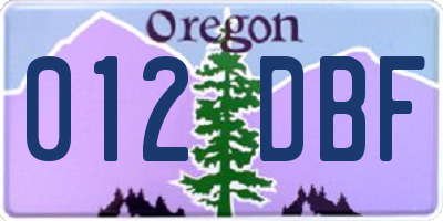 OR license plate 012DBF
