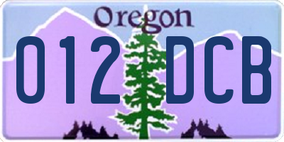 OR license plate 012DCB