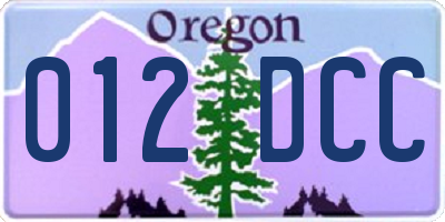 OR license plate 012DCC