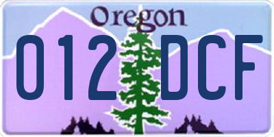 OR license plate 012DCF