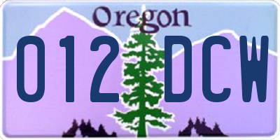 OR license plate 012DCW