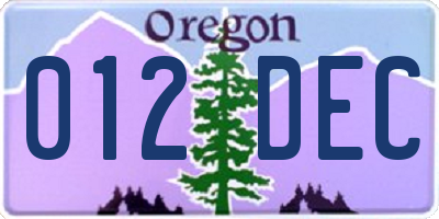 OR license plate 012DEC