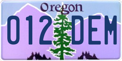 OR license plate 012DEM