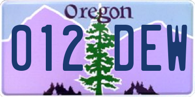 OR license plate 012DEW