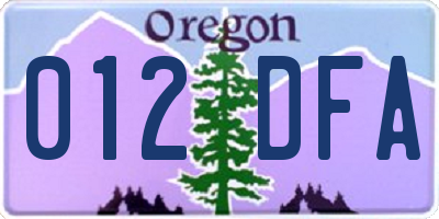 OR license plate 012DFA