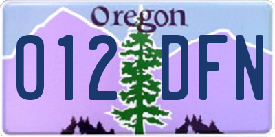 OR license plate 012DFN