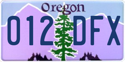 OR license plate 012DFX
