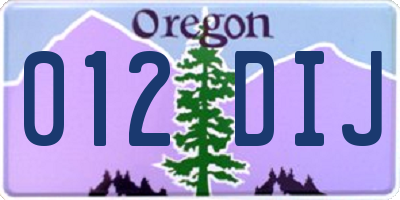 OR license plate 012DIJ