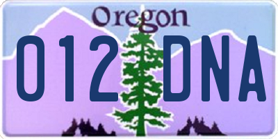 OR license plate 012DNA